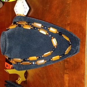 Vintage wood and glass beaded necklacep